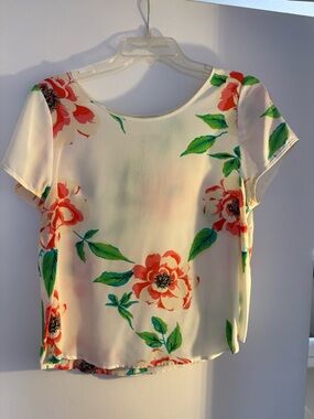 Yumi Kim White Blouse with Coral Floral Print